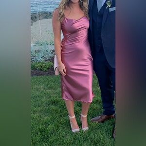 Elegant Pink Satin Midi Dress